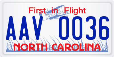 NC license plate AAV0036