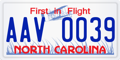 NC license plate AAV0039