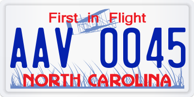 NC license plate AAV0045