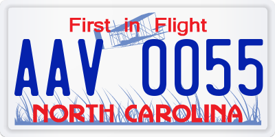 NC license plate AAV0055