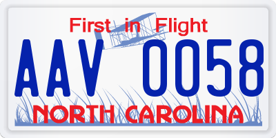 NC license plate AAV0058