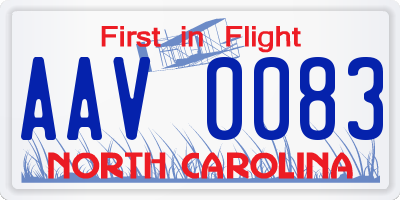 NC license plate AAV0083