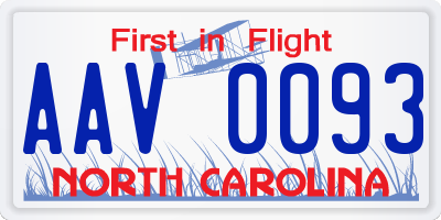 NC license plate AAV0093