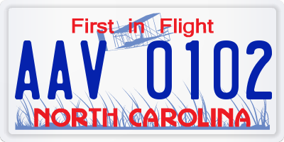 NC license plate AAV0102