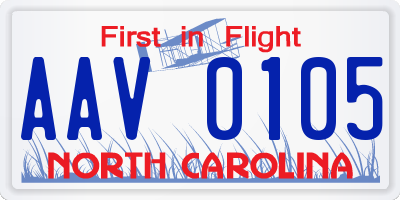 NC license plate AAV0105