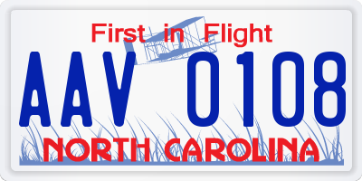 NC license plate AAV0108