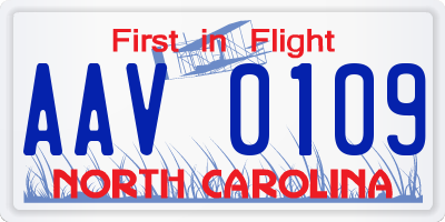 NC license plate AAV0109