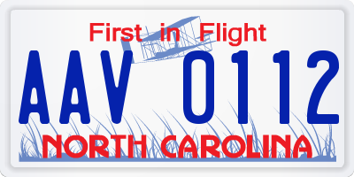 NC license plate AAV0112