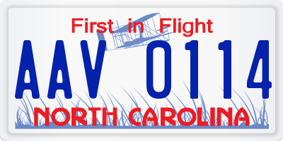 NC license plate AAV0114