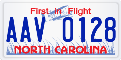 NC license plate AAV0128