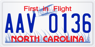 NC license plate AAV0136