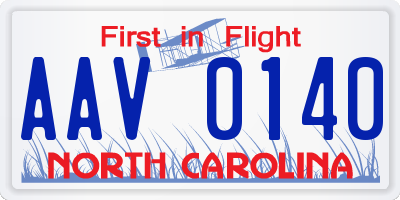NC license plate AAV0140