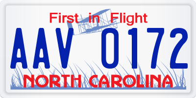 NC license plate AAV0172
