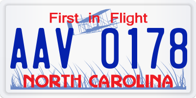 NC license plate AAV0178