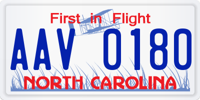 NC license plate AAV0180