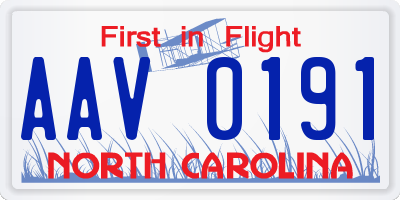 NC license plate AAV0191