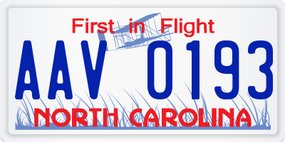 NC license plate AAV0193