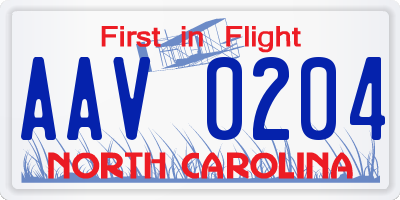 NC license plate AAV0204