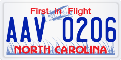 NC license plate AAV0206