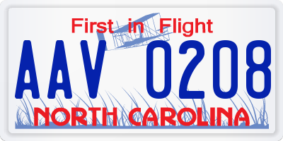 NC license plate AAV0208