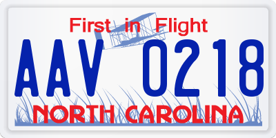 NC license plate AAV0218
