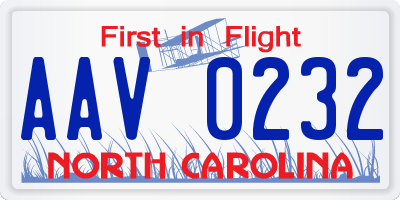 NC license plate AAV0232