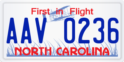 NC license plate AAV0236