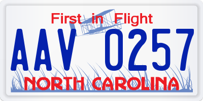 NC license plate AAV0257