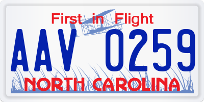 NC license plate AAV0259