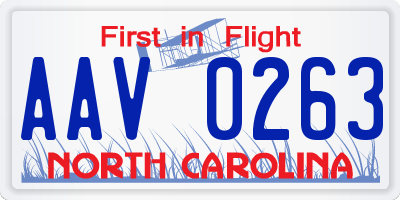 NC license plate AAV0263