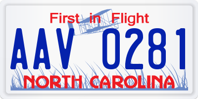 NC license plate AAV0281