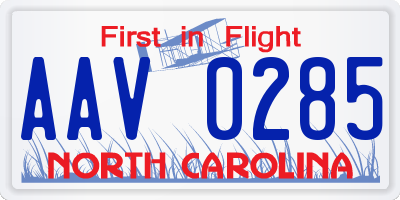 NC license plate AAV0285