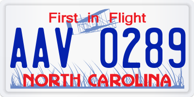 NC license plate AAV0289