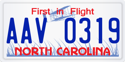 NC license plate AAV0319