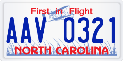 NC license plate AAV0321