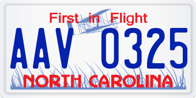 NC license plate AAV0325