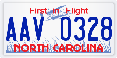 NC license plate AAV0328