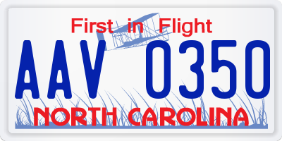 NC license plate AAV0350