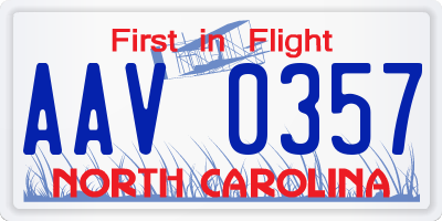 NC license plate AAV0357