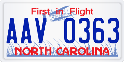 NC license plate AAV0363