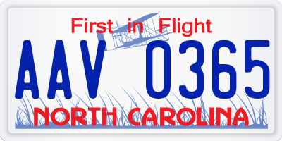 NC license plate AAV0365