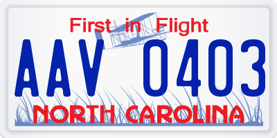NC license plate AAV0403