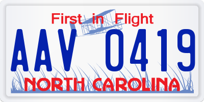 NC license plate AAV0419