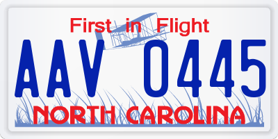 NC license plate AAV0445