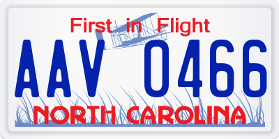 NC license plate AAV0466