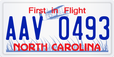 NC license plate AAV0493