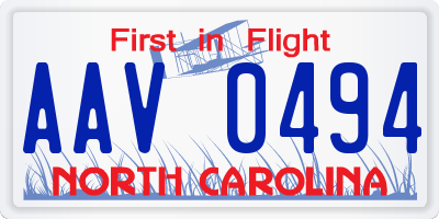 NC license plate AAV0494