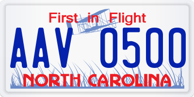 NC license plate AAV0500