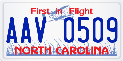 NC license plate AAV0509