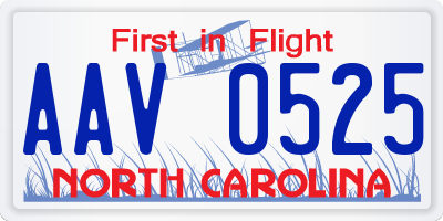 NC license plate AAV0525